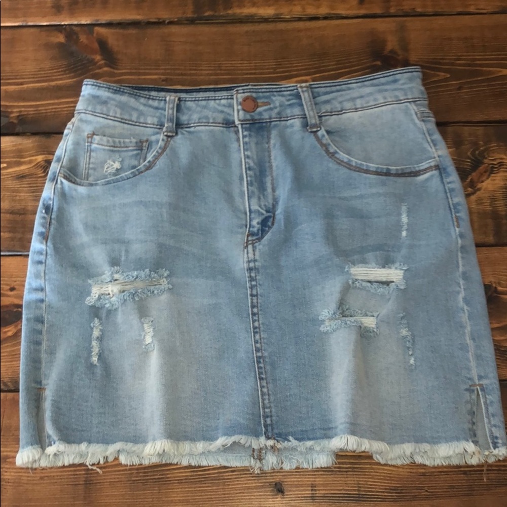 2sable light frayed denim skirt